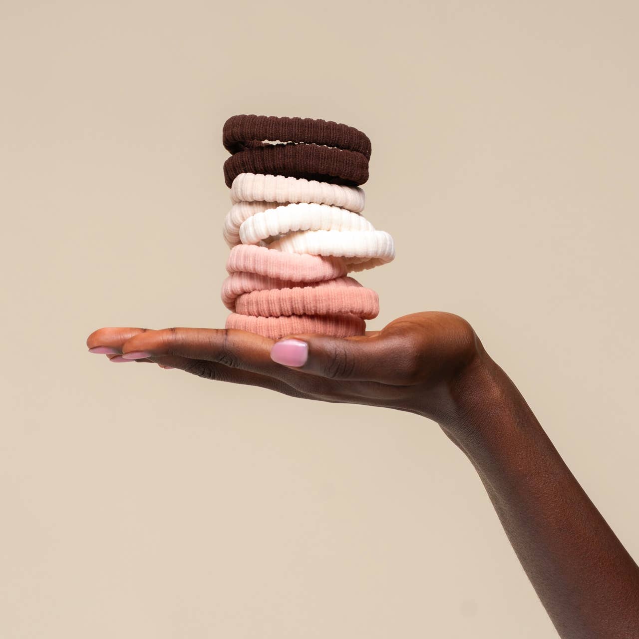 Recycled Fabric Ribbed Hair Elastics 10pc Set - Blush