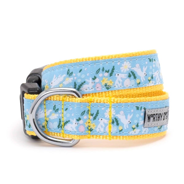 Bunnies & Flowers Dog Collar: Blue / Small