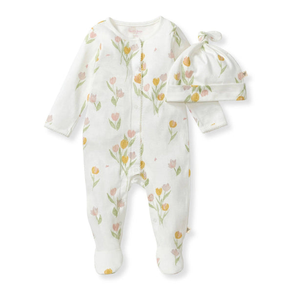 Tulip Fields Baby Girl Jumpsuit & Hat Set